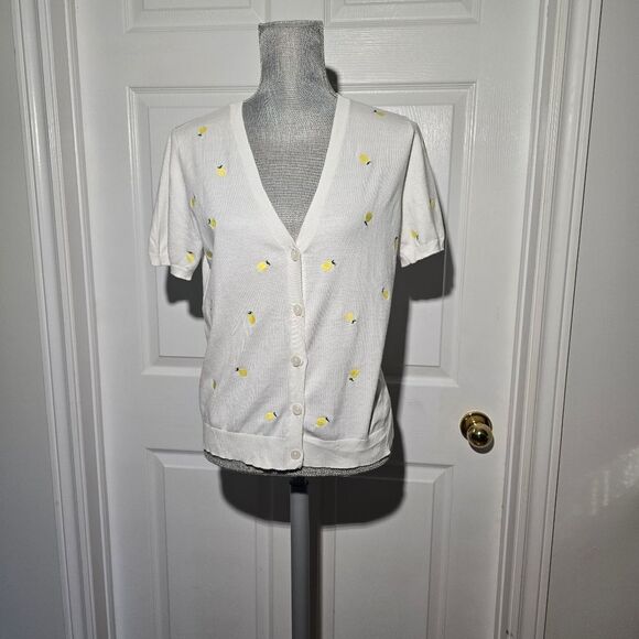 LOFT NWT lemon Print Cardigan - Picture 1 of 4